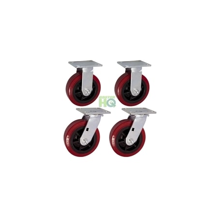 6x2 Heavy Duty Caster, 2 Swivel Casters And 2 Rigid Cast, PK4